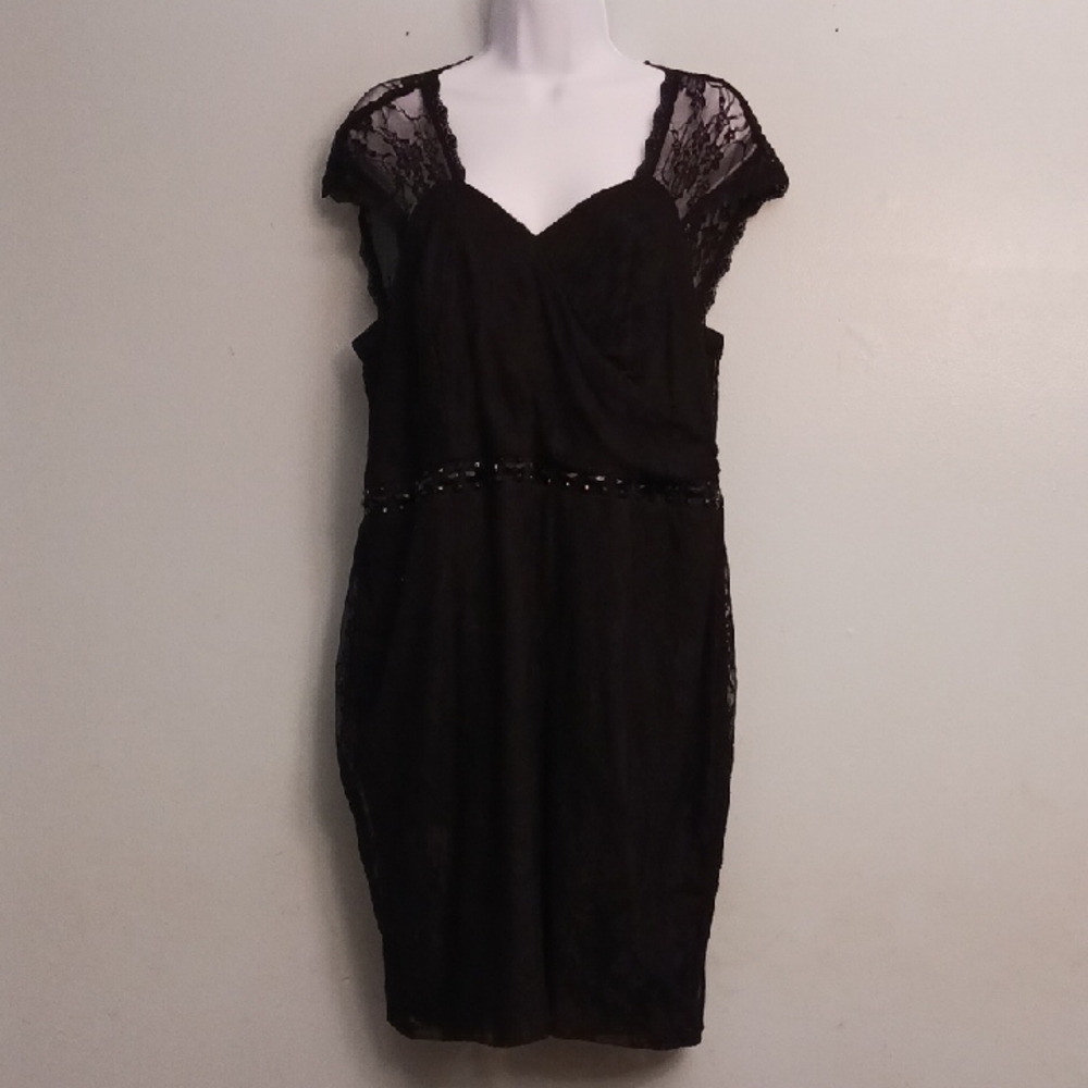 Trixxi size 16 women's stretch black lace mini sleeveless dress.